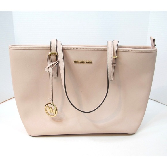 Michael Kors Handbags - Michael Kors Medium Jet Set Saffiano Leather Top-Zip Multifunction Tote Handbag